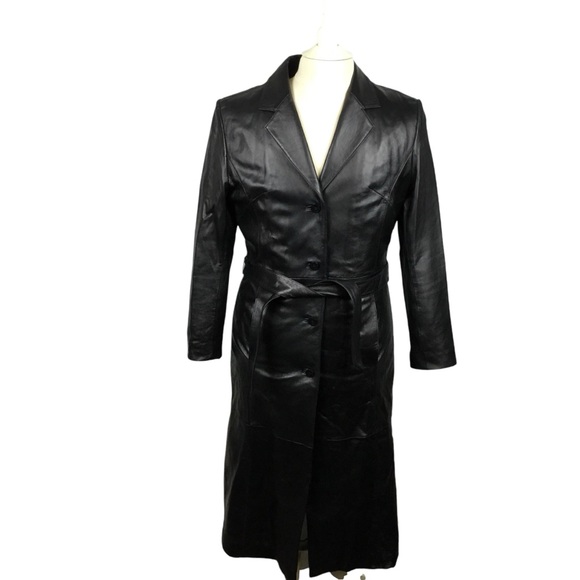 Wilson’s Leather Pelle Studio Thinsulate Full Length Leather Trench Coat Black - Picture 13 of 13